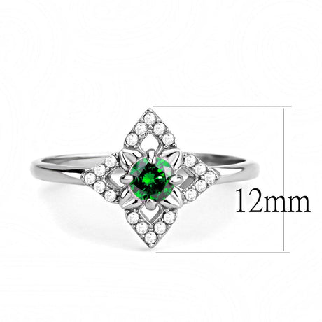 High polished (no plating) Stainless Steel Ring with AAA Grade CZ  in Emerald