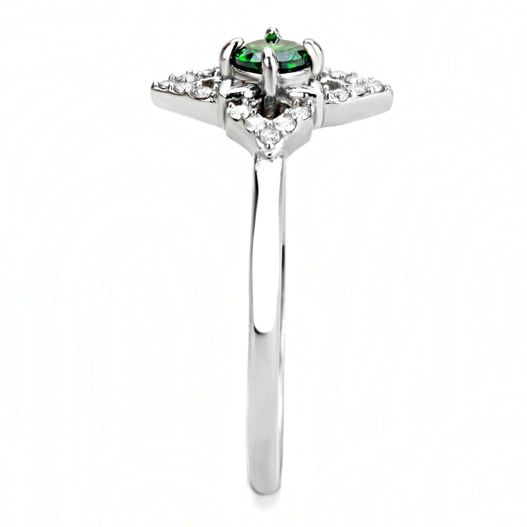 High polished (no plating) Stainless Steel Ring with AAA Grade CZ  in Emerald