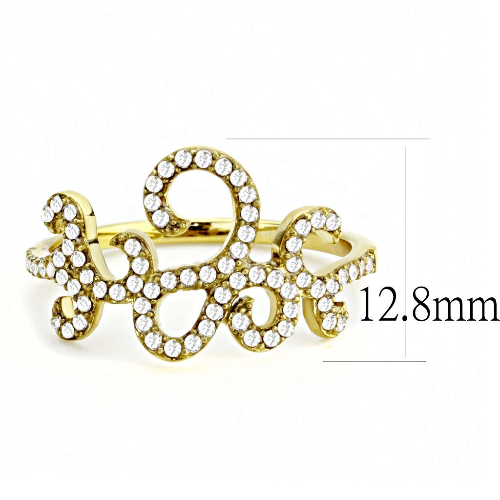 IP Gold(Ion Plating) Stainless Steel Ring with AAA Grade CZ  in Clear