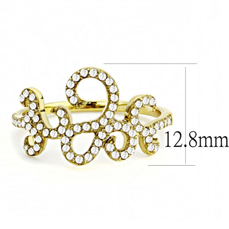 IP Gold(Ion Plating) Stainless Steel Ring with AAA Grade CZ  in Clear