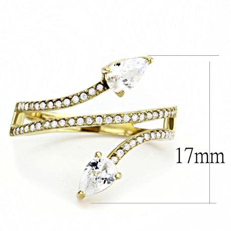 IP Gold(Ion Plating) Stainless Steel Ring with AAA Grade CZ  in Clear