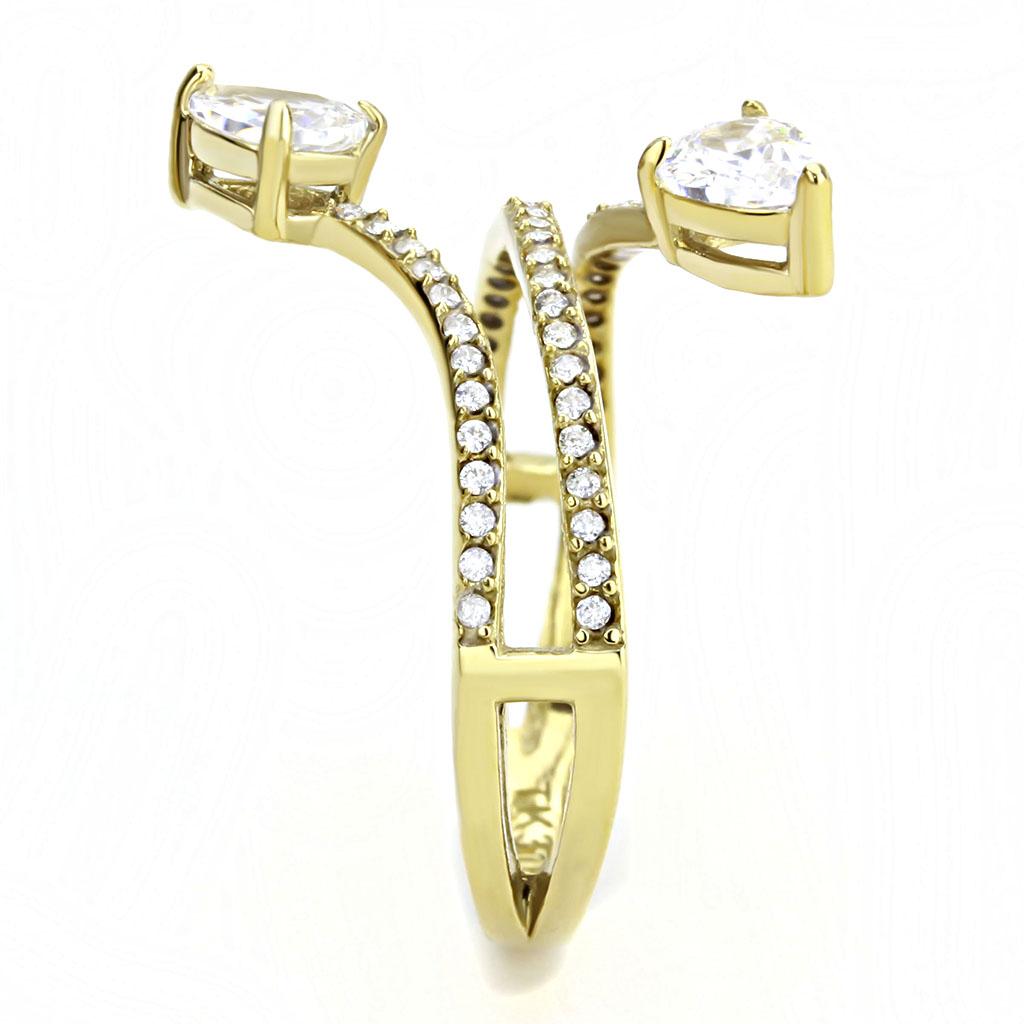 IP Gold(Ion Plating) Stainless Steel Ring with AAA Grade CZ  in Clear