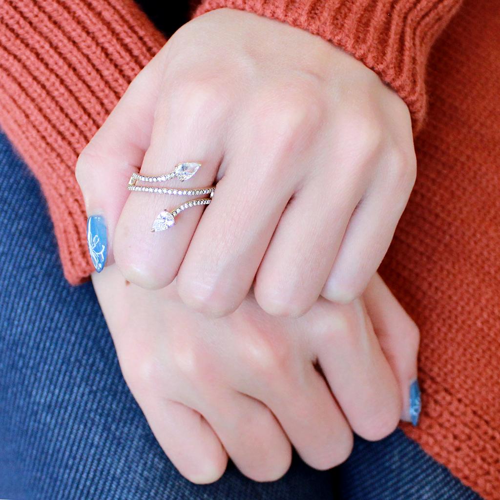 IP Gold(Ion Plating) Stainless Steel Ring with AAA Grade CZ  in Clear