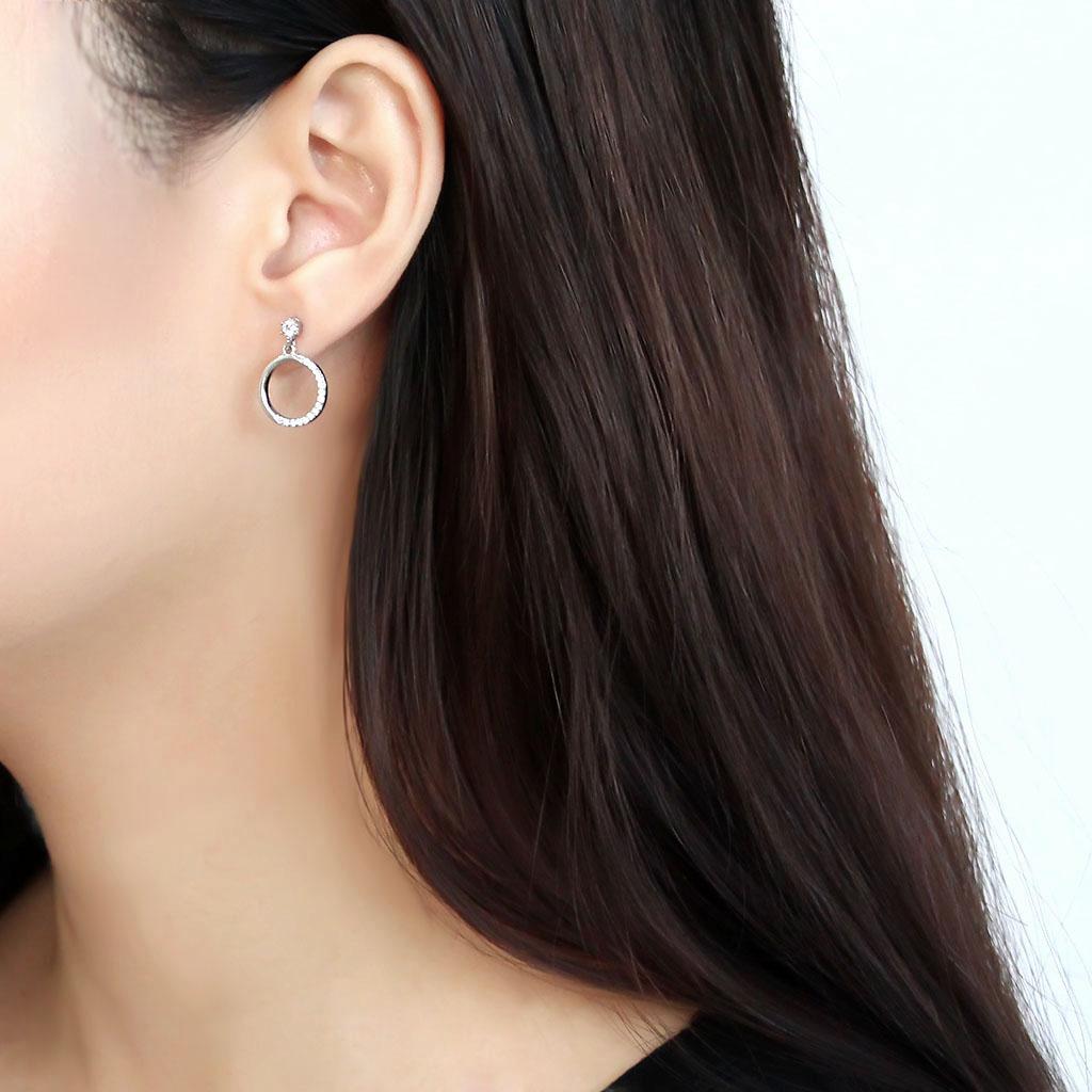 High polished (no plating) Stainless Steel Earrings with AAA Grade CZ  in Clear