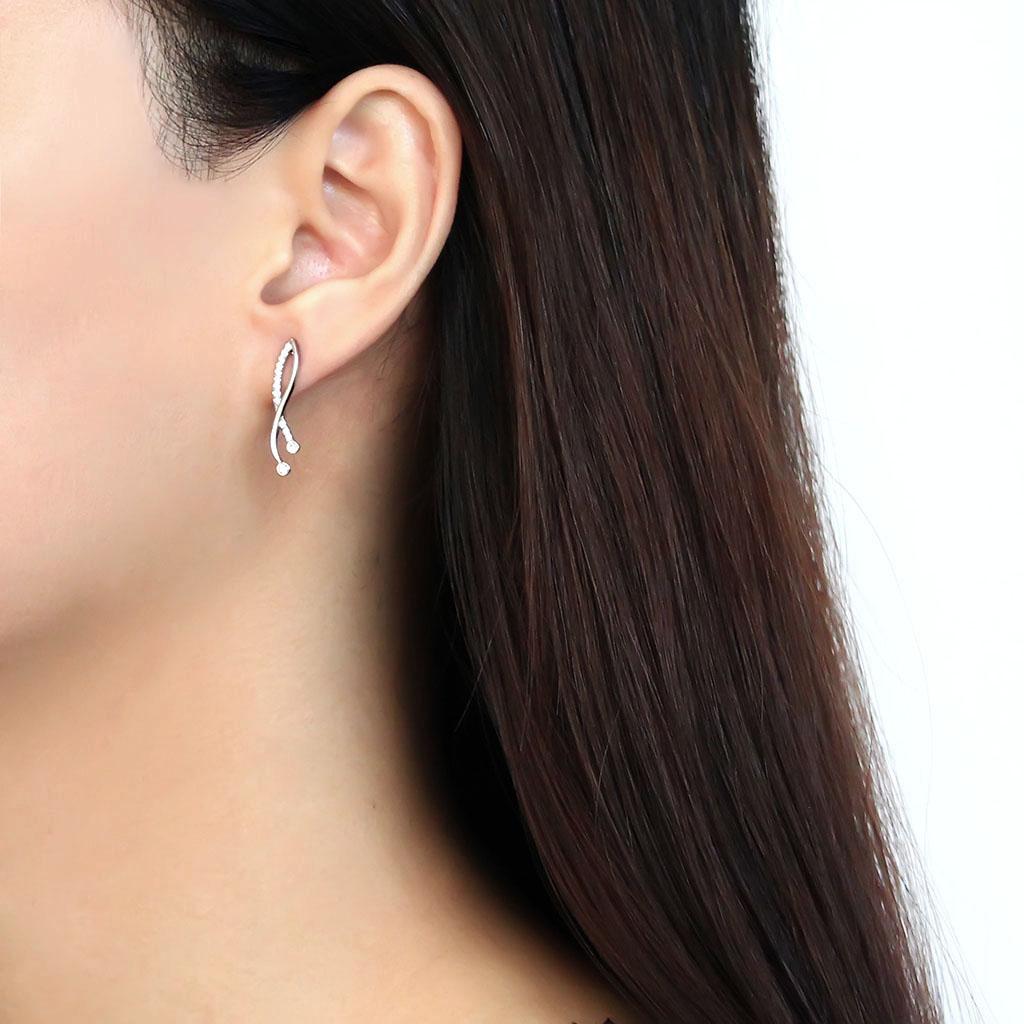 High polished (no plating) Stainless Steel Earrings with AAA Grade CZ  in Clear