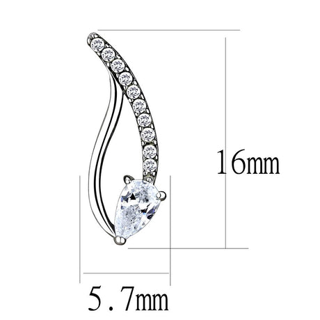 High polished (no plating) Stainless Steel Earrings with AAA Grade CZ  in Clear