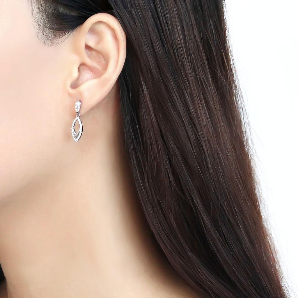 High polished (no plating) Stainless Steel Earrings with AAA Grade CZ  in Clear
