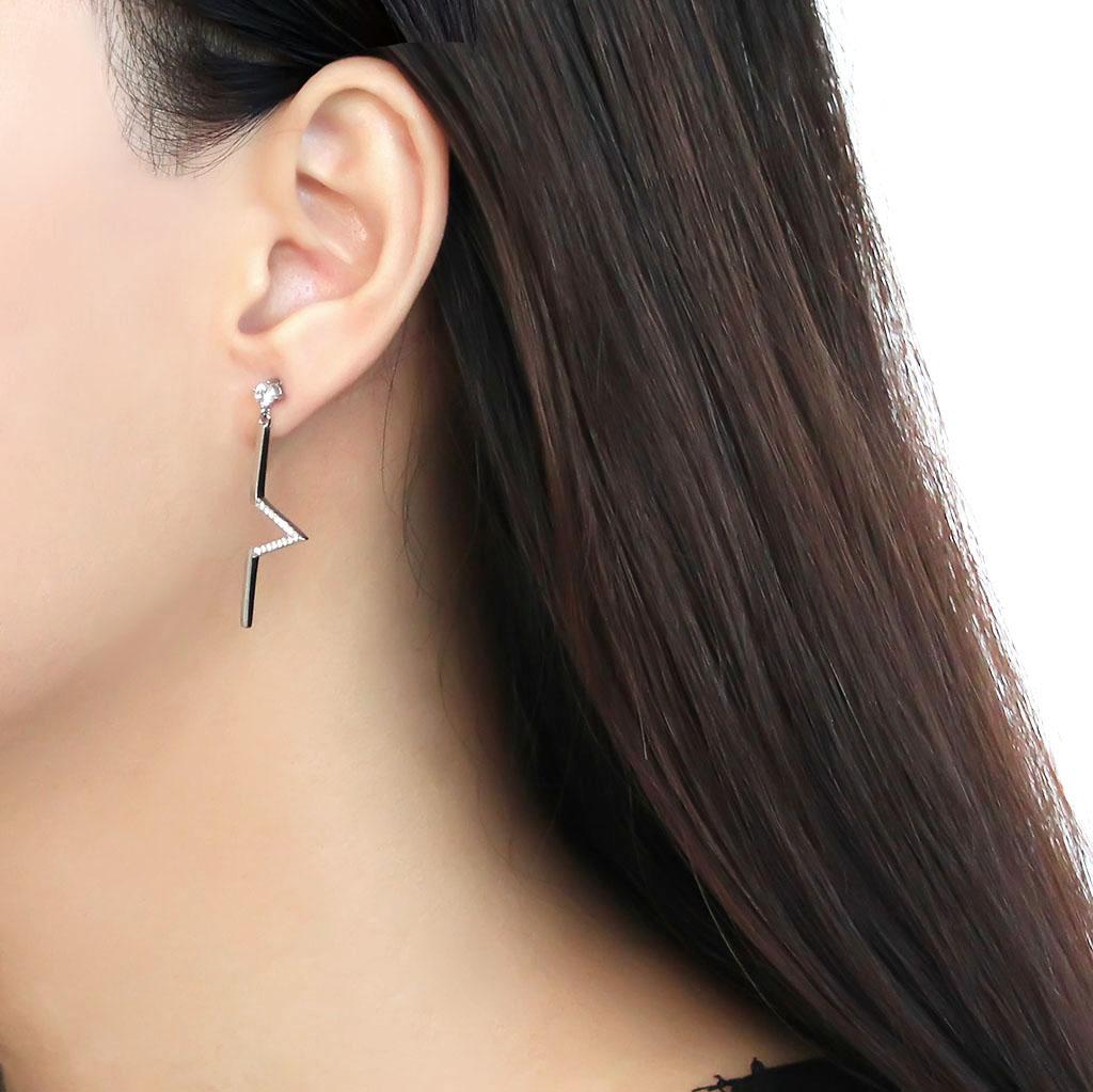 High polished (no plating) Stainless Steel Earrings with AAA Grade CZ  in Clear