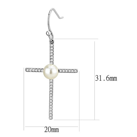 High polished (no plating) Stainless Steel Earrings with Synthetic Pearl in White