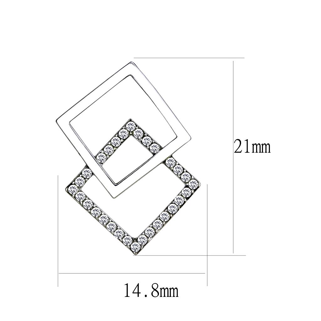 High polished (no plating) Stainless Steel Earrings with AAA Grade CZ  in Clear