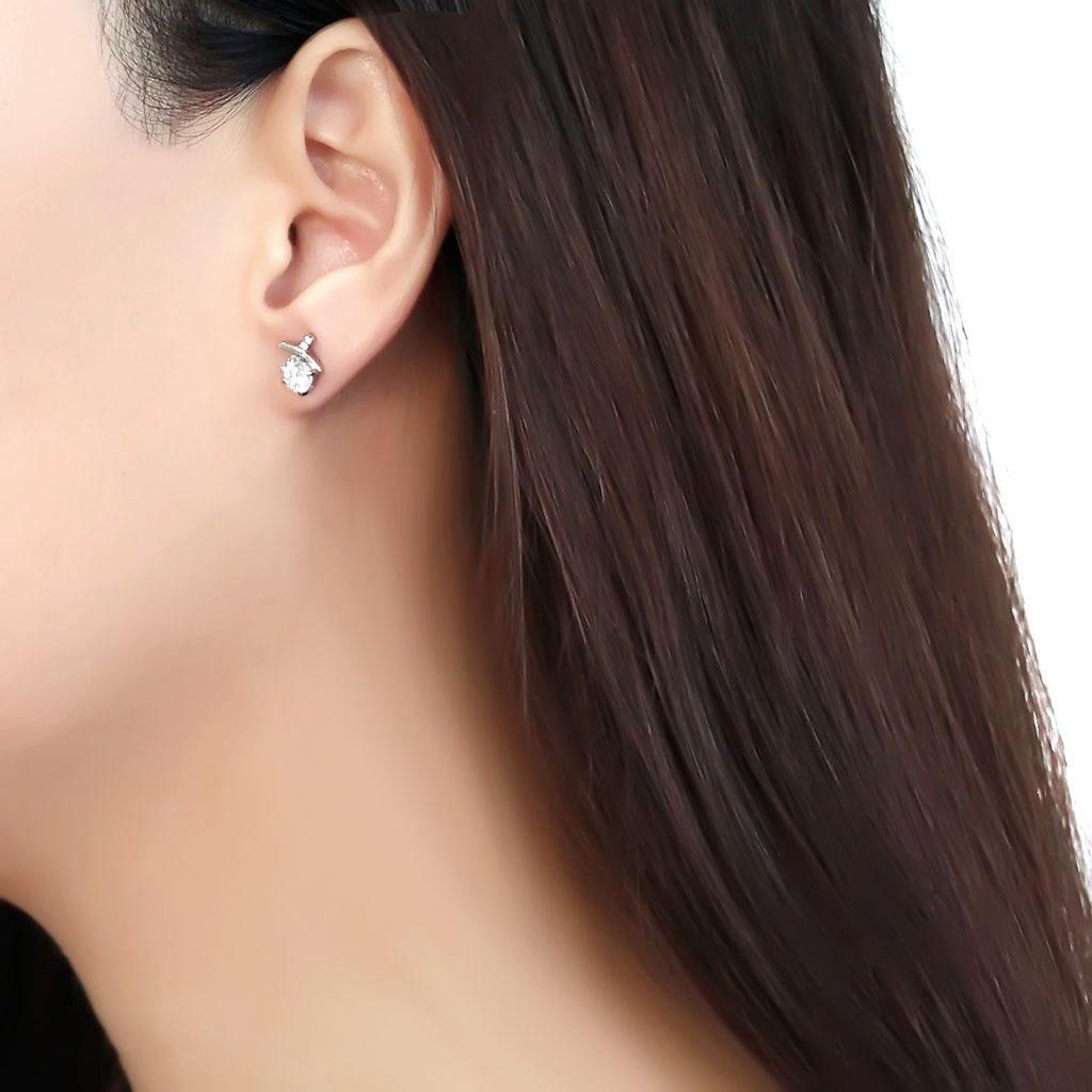 High polished (no plating) Stainless Steel Earrings with AAA Grade CZ  in Clear