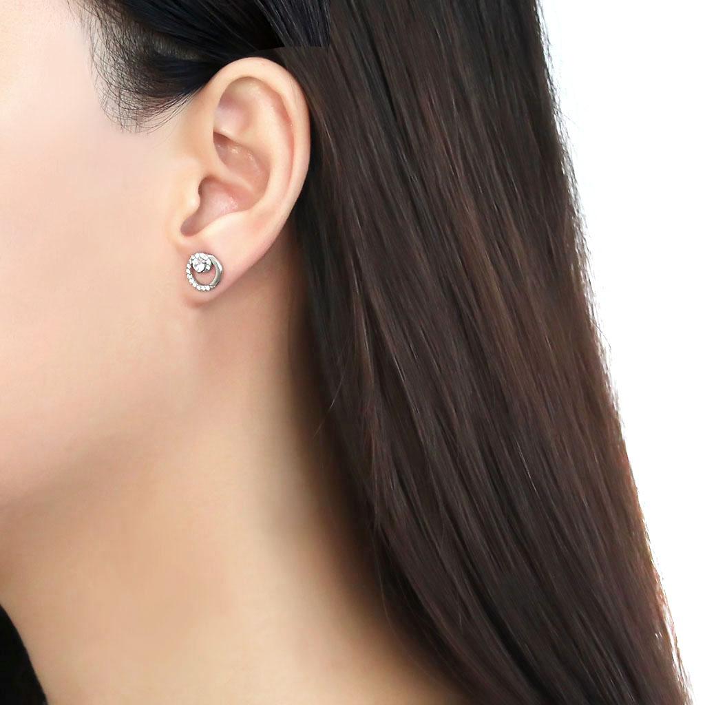 High polished (no plating) Stainless Steel Earrings with AAA Grade CZ  in Clear