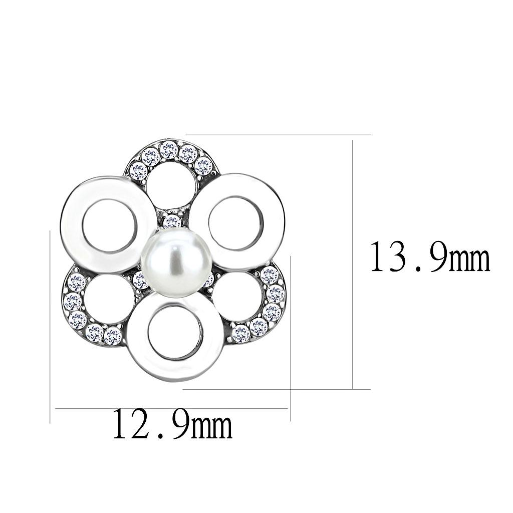 High polished (no plating) Stainless Steel Earrings with Synthetic Pearl in White