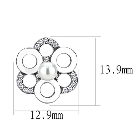 High polished (no plating) Stainless Steel Earrings with Synthetic Pearl in White