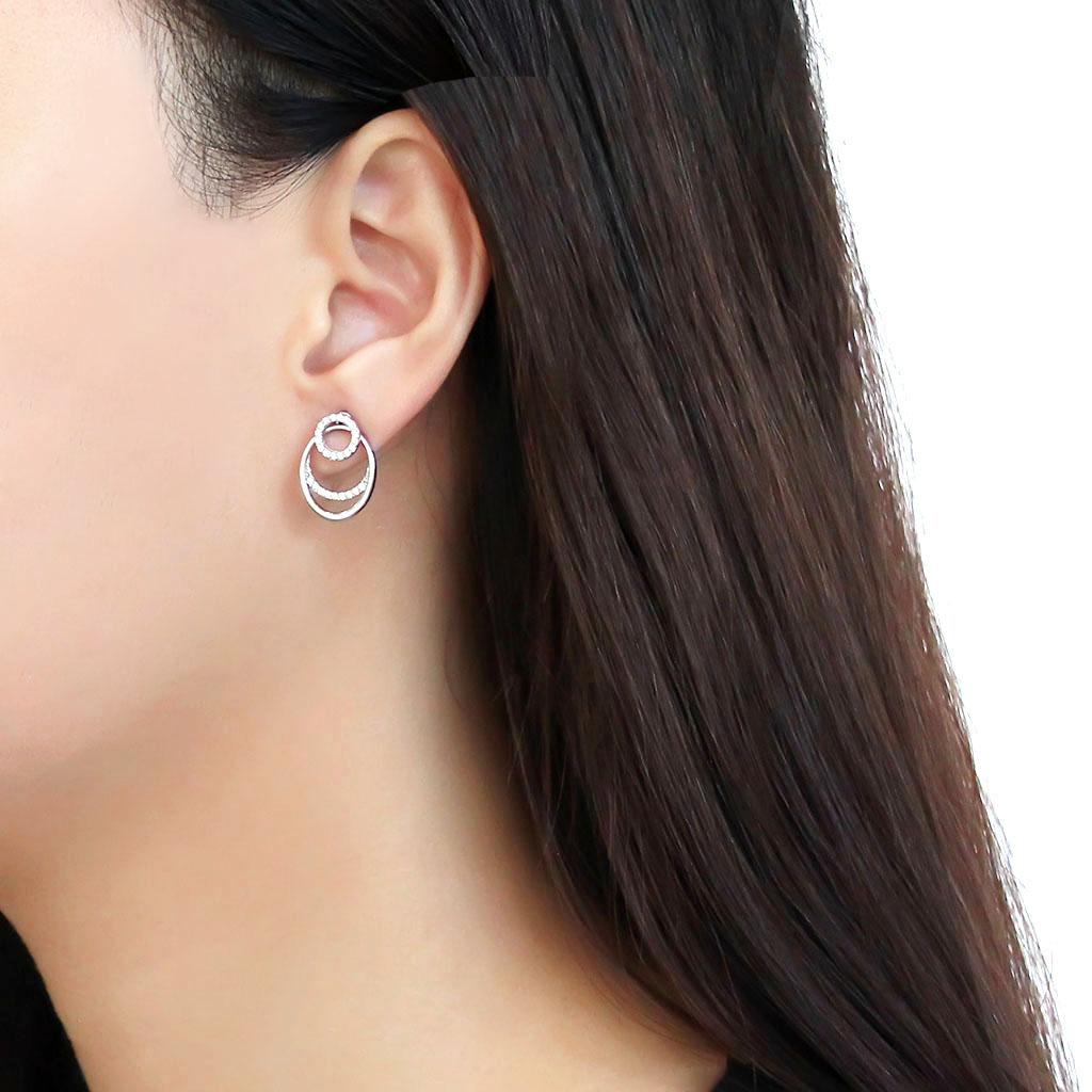 High polished (no plating) Stainless Steel Earrings with AAA Grade CZ  in Clear
