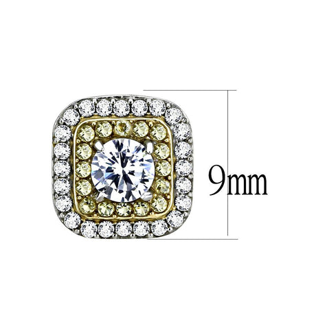 Two-Tone IP Gold (Ion Plating) Stainless Steel Earrings with AAA Grade CZ  in Clear