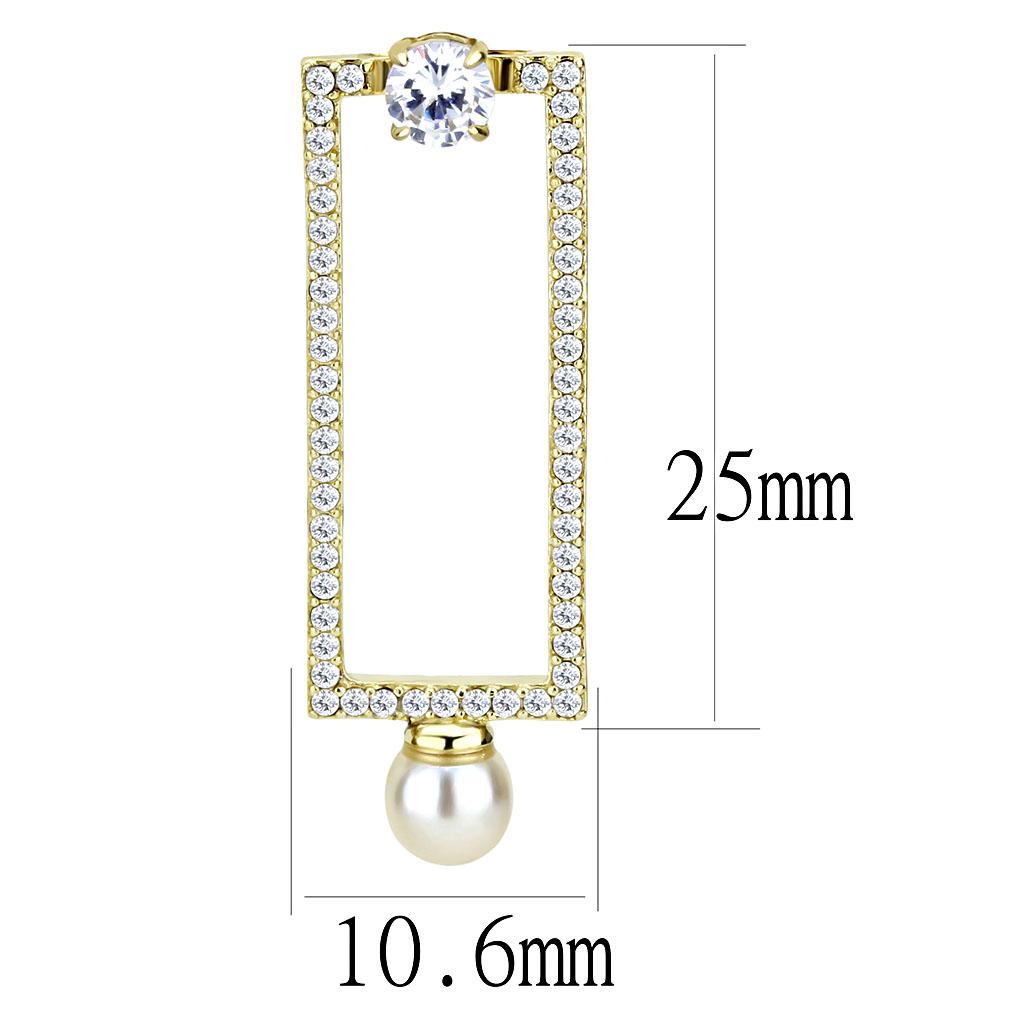 IP Gold(Ion Plating) Stainless Steel Earrings with Synthetic Pearl in White