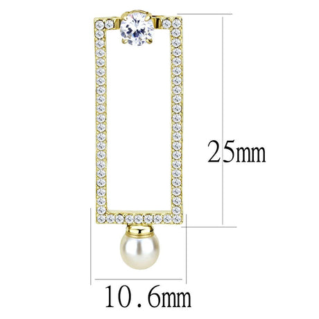 IP Gold(Ion Plating) Stainless Steel Earrings with Synthetic Pearl in White