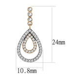 Two-Tone IP Rose Gold Stainless Steel Earrings with AAA Grade CZ  in Clear