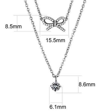 High polished (no plating) Stainless Steel Necklace with AAA Grade CZ  in Clear