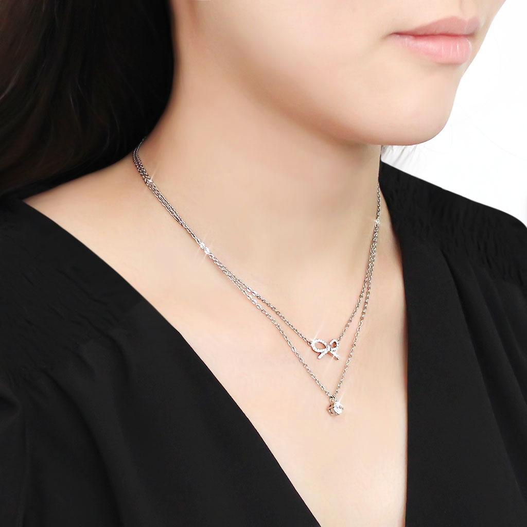 High polished (no plating) Stainless Steel Necklace with AAA Grade CZ  in Clear