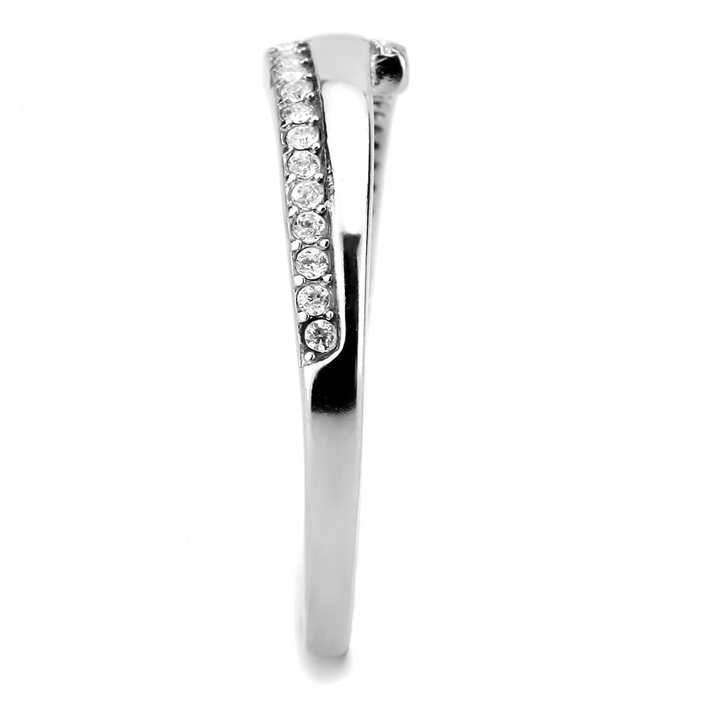 High polished (no plating) Stainless Steel Ring with AAA Grade CZ  in Clear