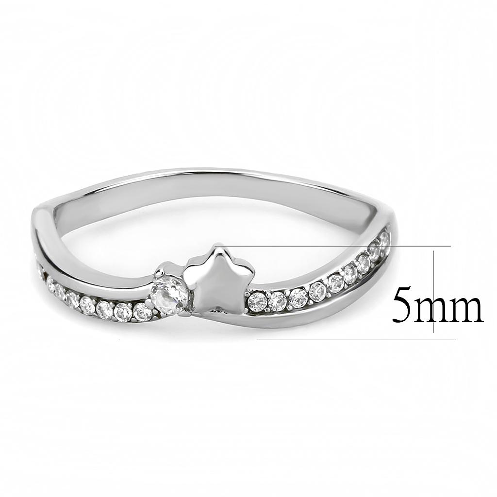 High polished (no plating) Stainless Steel Ring with AAA Grade CZ  in Clear