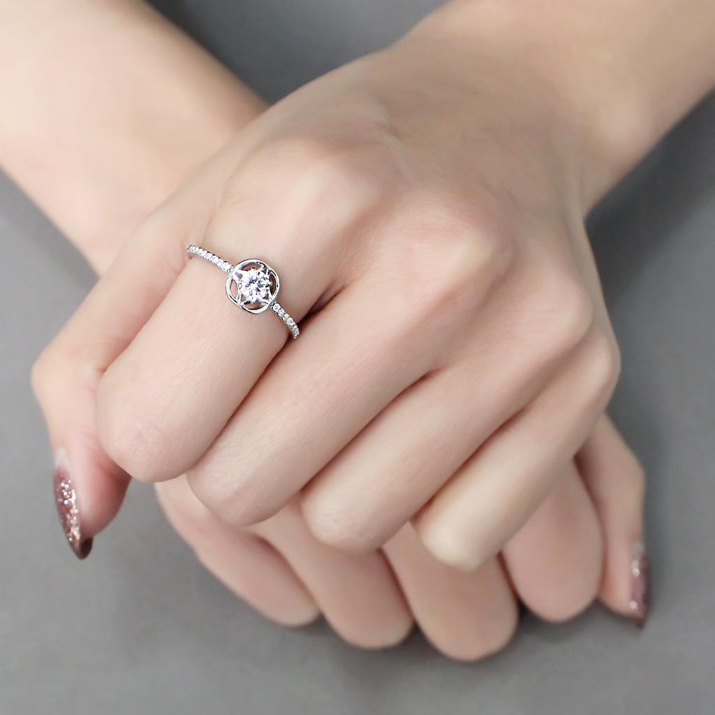 High polished (no plating) Stainless Steel Ring with AAA Grade CZ  in Clear