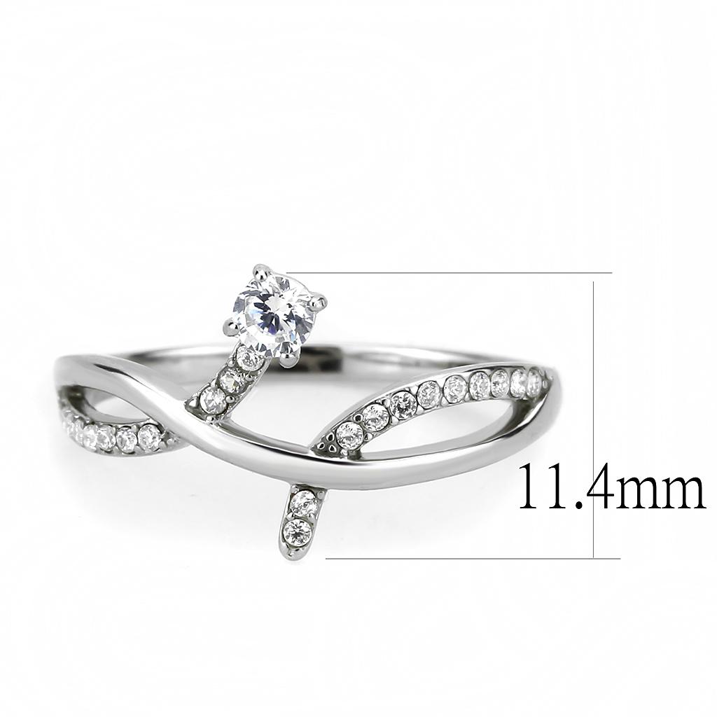 High polished (no plating) Stainless Steel Ring with AAA Grade CZ  in Clear