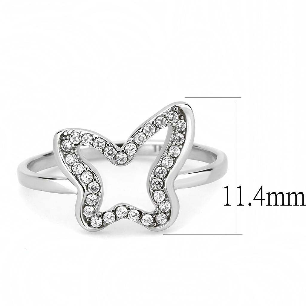 High polished (no plating) Stainless Steel Ring with AAA Grade CZ  in Clear