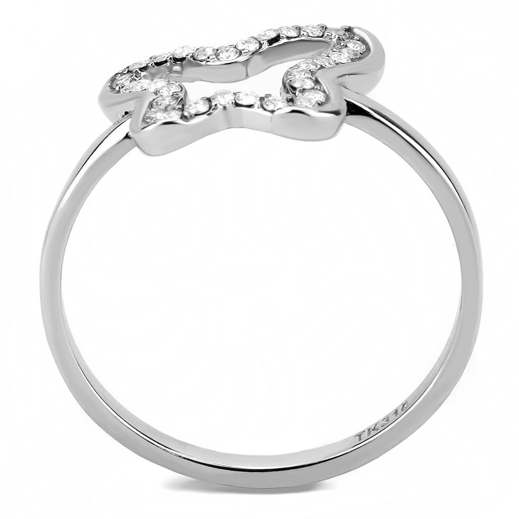 High polished (no plating) Stainless Steel Ring with AAA Grade CZ  in Clear