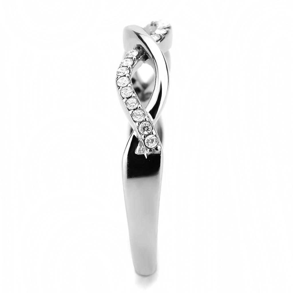 High polished (no plating) Stainless Steel Ring with AAA Grade CZ  in Clear