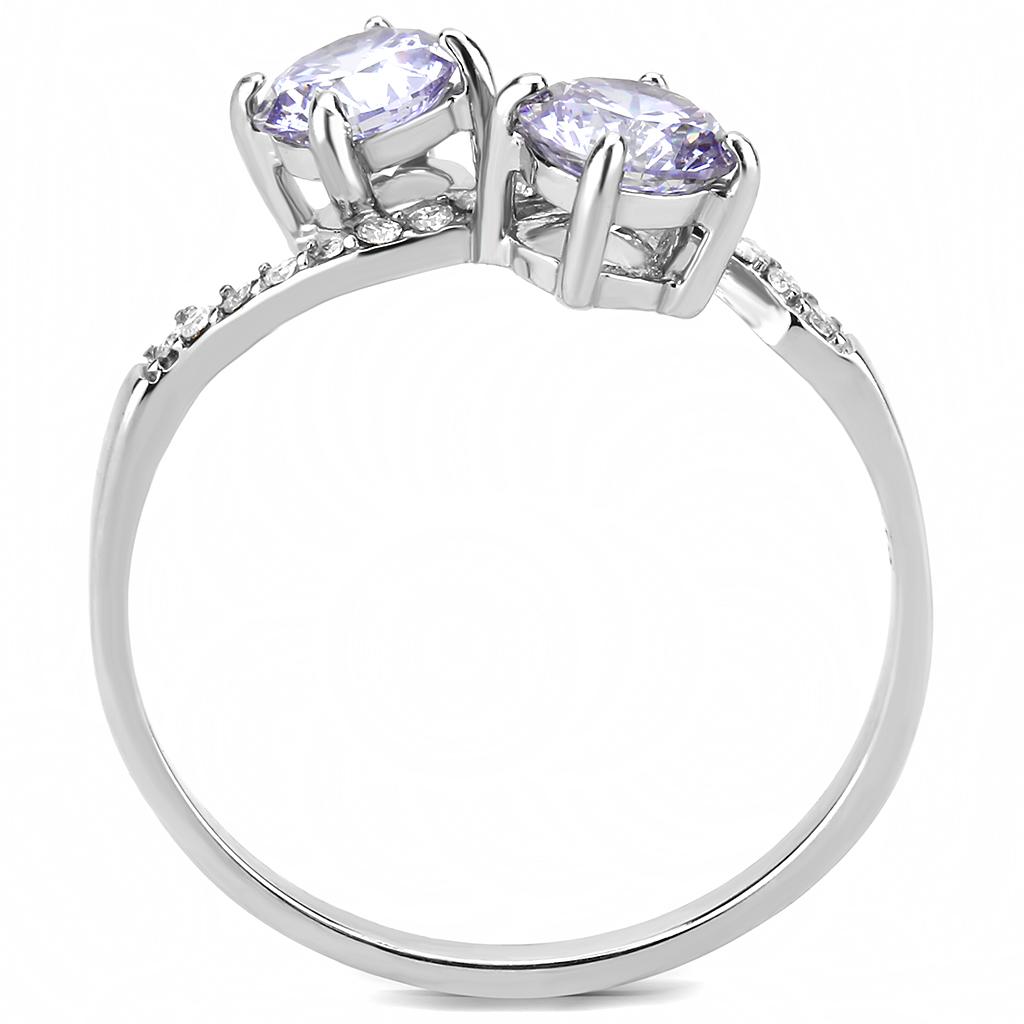 High polished (no plating) Stainless Steel Ring with AAA Grade CZ  in Light Amethyst