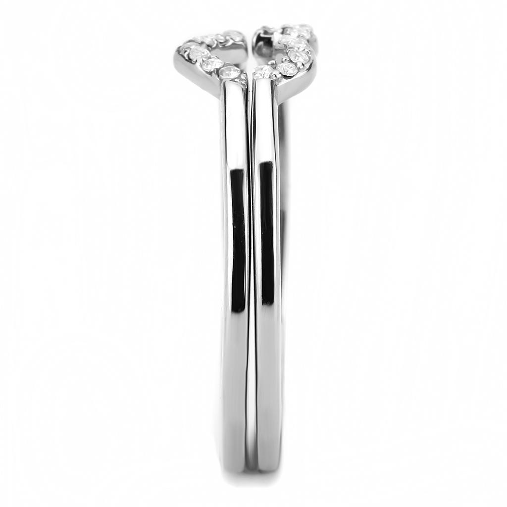 High polished (no plating) Stainless Steel Ring with AAA Grade CZ  in Clear