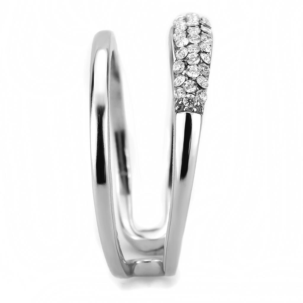 High polished (no plating) Stainless Steel Ring with AAA Grade CZ  in Clear