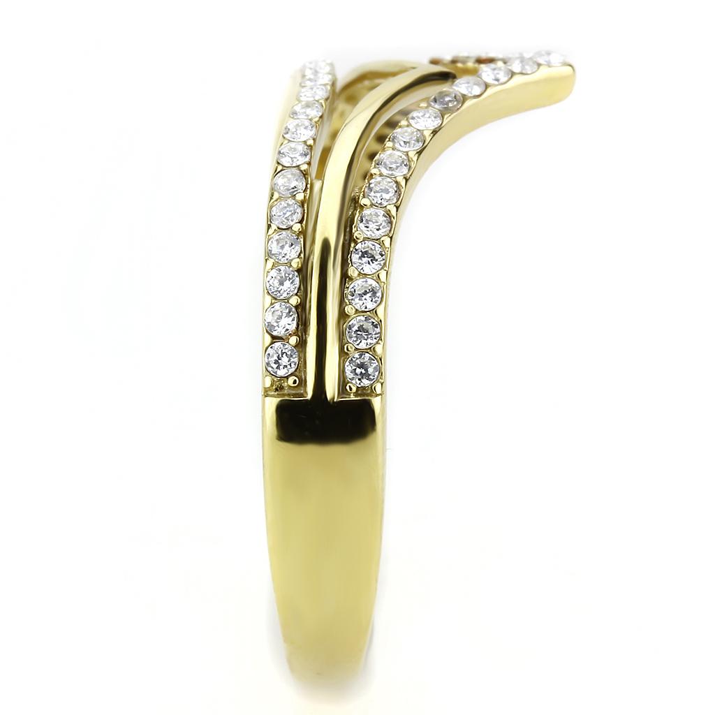 IP Gold(Ion Plating) Stainless Steel Ring with AAA Grade CZ  in Clear