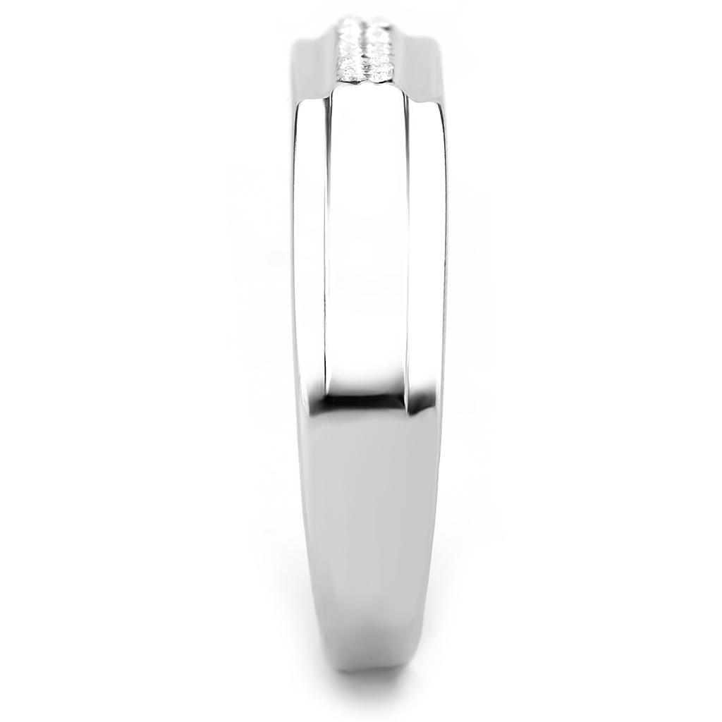 High polished (no plating) Stainless Steel Ring with AAA Grade CZ  in Clear