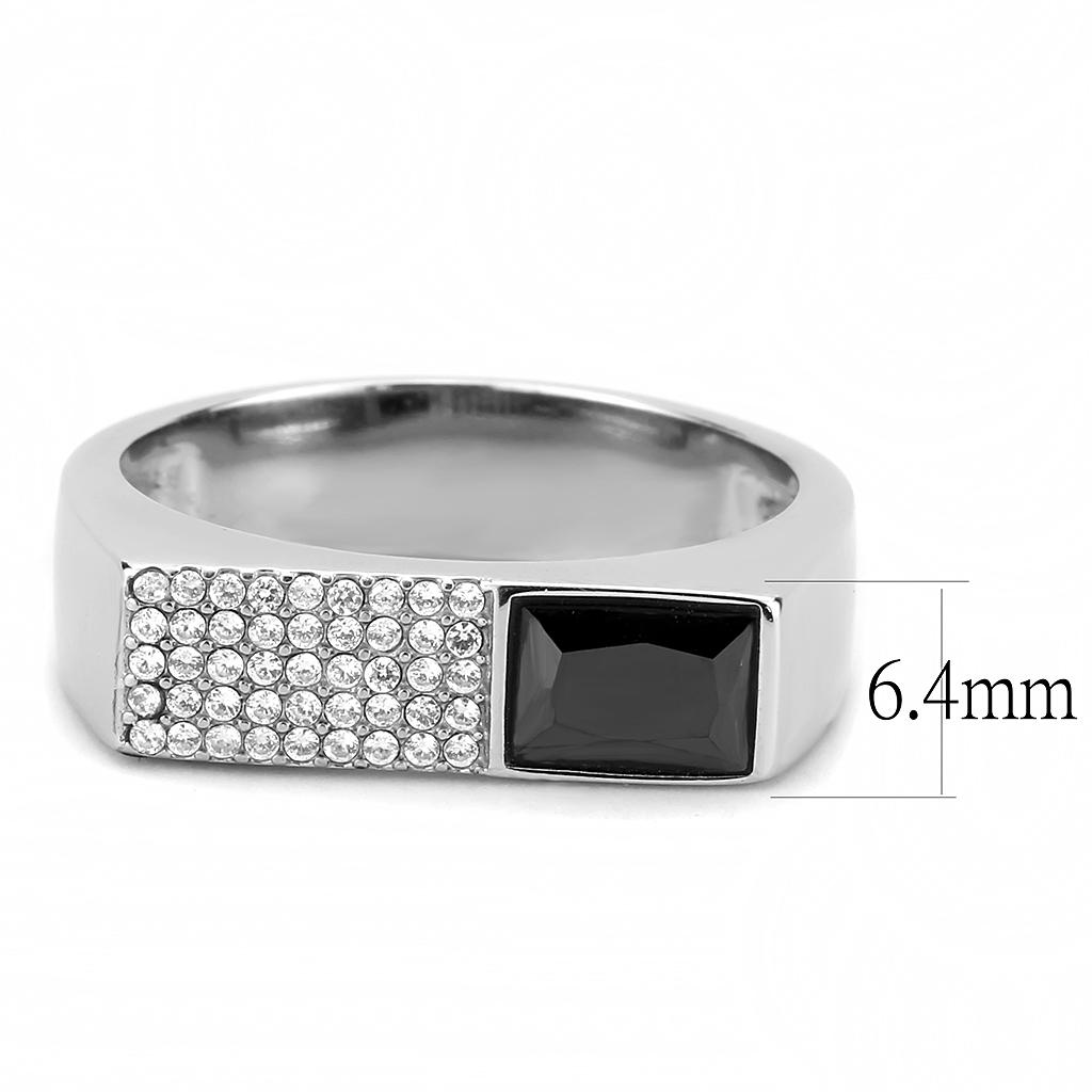 High polished (no plating) Stainless Steel Ring with AAA Grade CZ  in Black Diamond