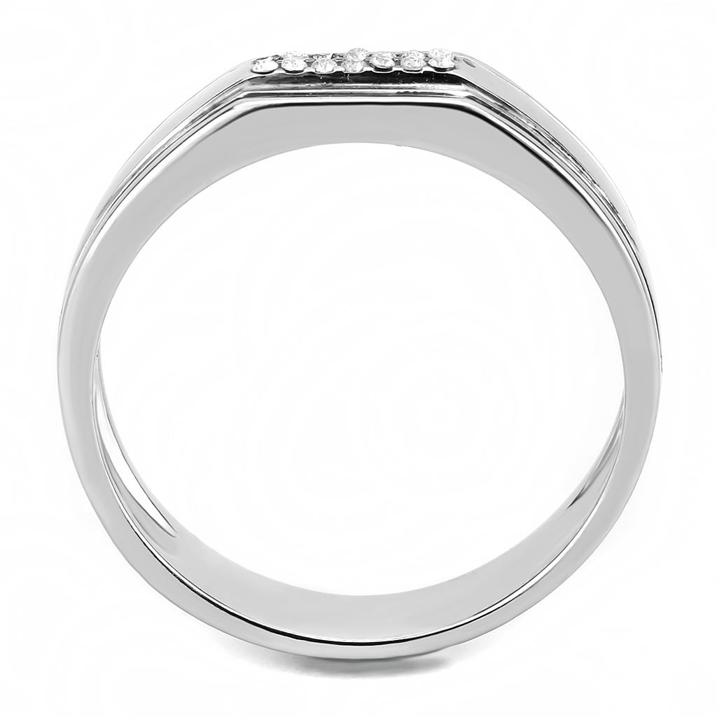 High polished (no plating) Stainless Steel Ring with AAA Grade CZ  in Clear