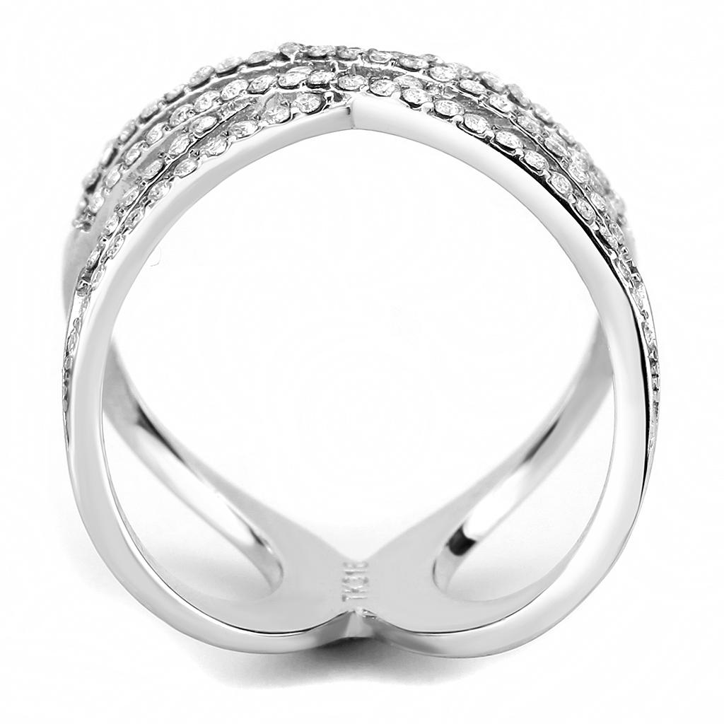 High polished (no plating) Stainless Steel Ring with AAA Grade CZ  in Clear