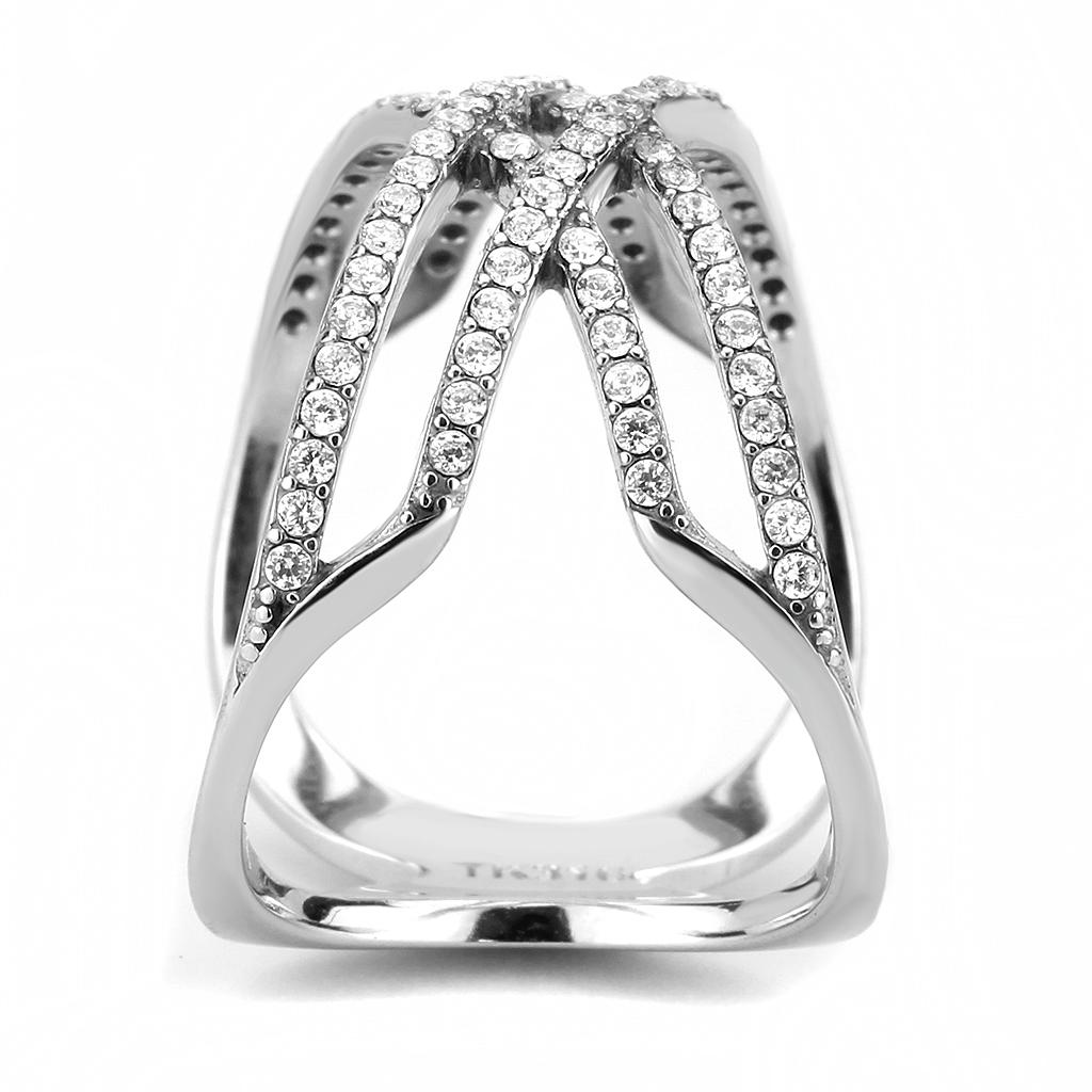 High polished (no plating) Stainless Steel Ring with AAA Grade CZ  in Clear