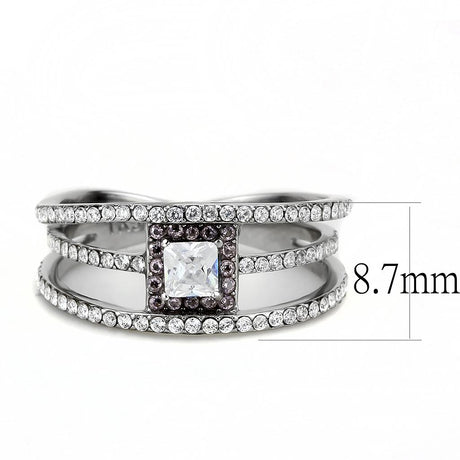 High polished (no plating) Stainless Steel Ring with AAA Grade CZ  in Clear