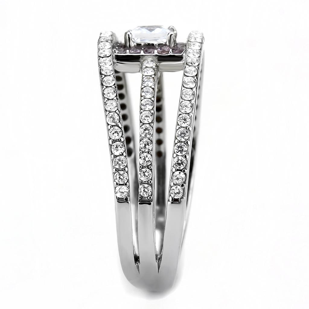 High polished (no plating) Stainless Steel Ring with AAA Grade CZ  in Clear