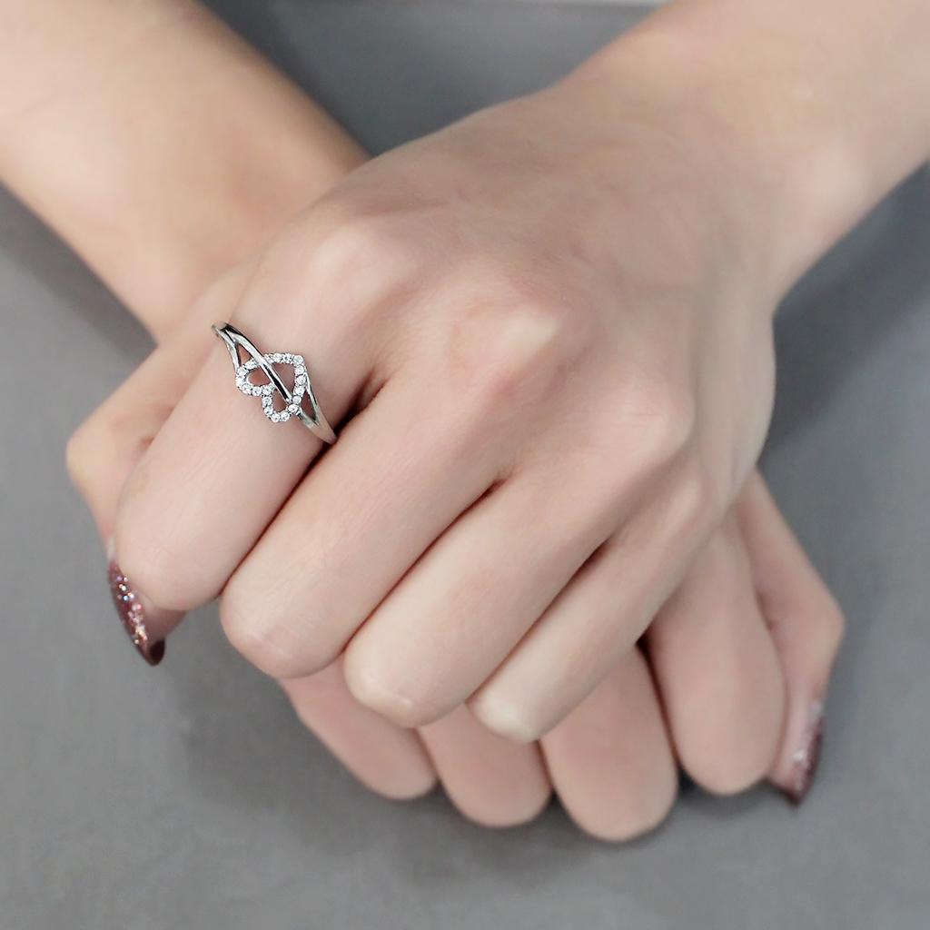 High polished (no plating) Stainless Steel Ring with AAA Grade CZ  in Clear