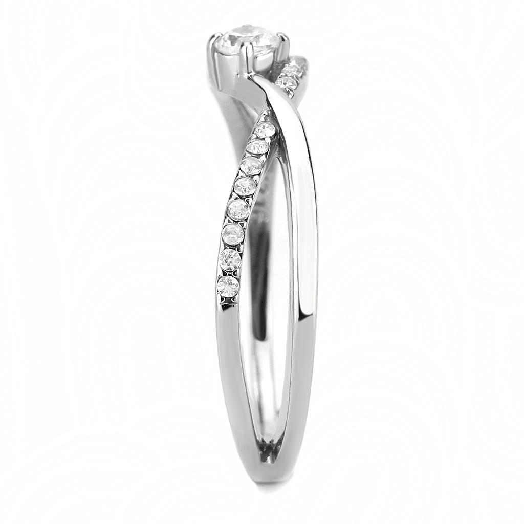 High polished (no plating) Stainless Steel Ring with AAA Grade CZ  in Clear
