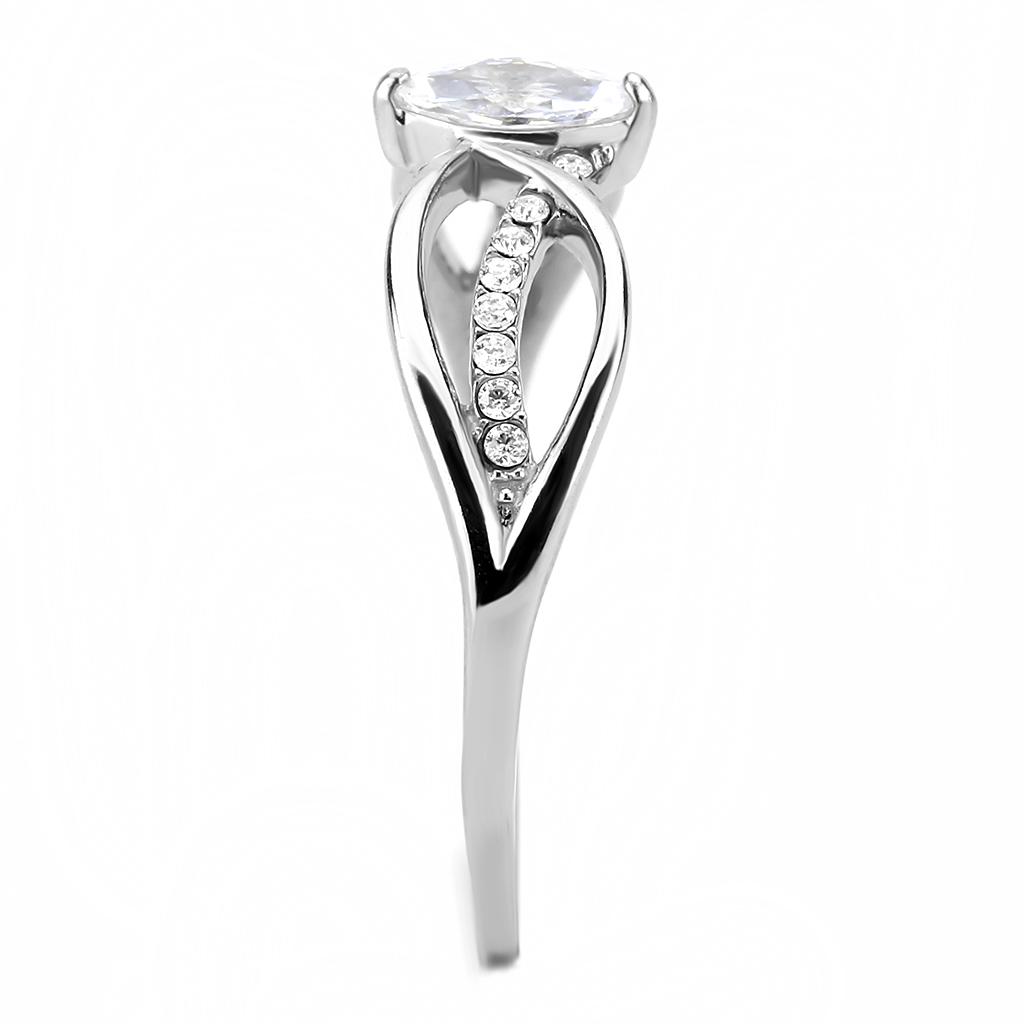 High polished (no plating) Stainless Steel Ring with AAA Grade CZ  in Clear