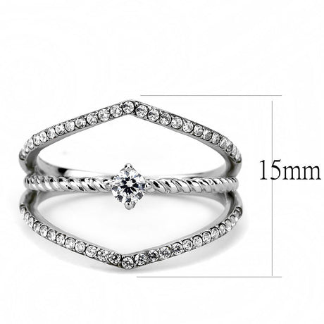 High polished (no plating) Stainless Steel Ring with AAA Grade CZ  in Clear