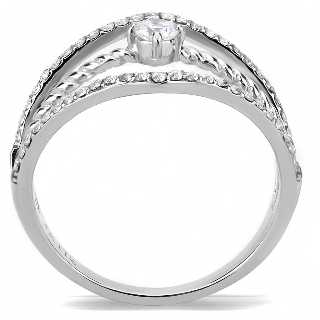 High polished (no plating) Stainless Steel Ring with AAA Grade CZ  in Clear