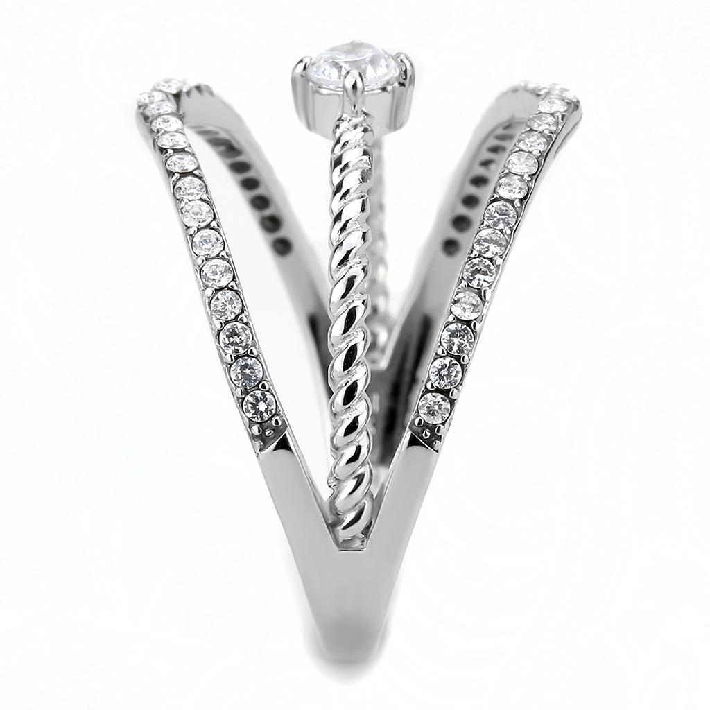 High polished (no plating) Stainless Steel Ring with AAA Grade CZ  in Clear