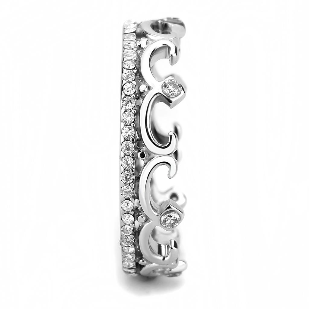High polished (no plating) Stainless Steel Ring with AAA Grade CZ  in Clear